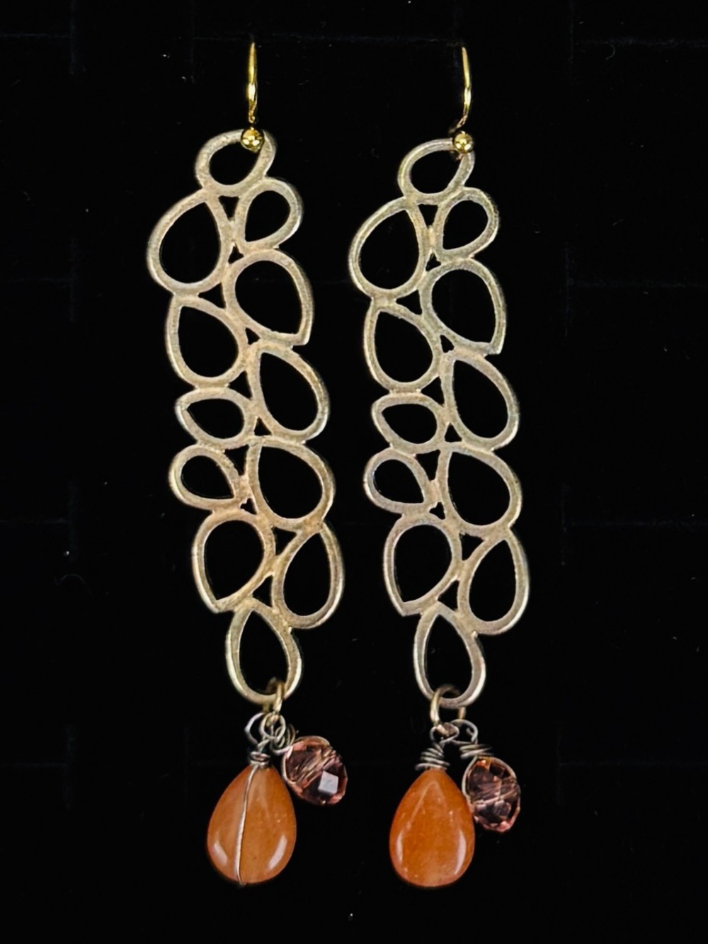 Vintage aged matte Goldstone gemstone accent pierced earrings